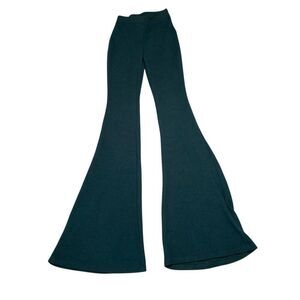 Fashion Nova Ribbed Flare Pants Green High Rise Stretch Knit XS Retro Flared